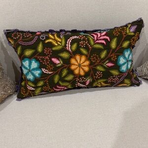 Hand made Peruvian Embroidered Floral Embroidered Decorative Pillow
